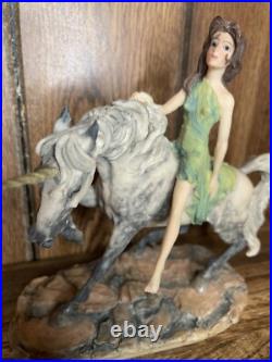 VTG Unicorn & Maiden Sculpture Border Fine Arts 1980 Signed David Geenty Rare