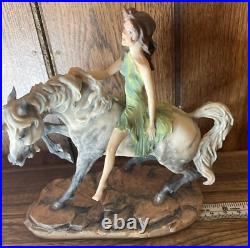 VTG Unicorn & Maiden Sculpture Border Fine Arts 1980 Signed David Geenty Rare