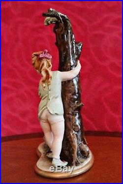 Vintage Very Rare Capodimonte Bruno Merli Figurine Girl with Begging Dog by Tree