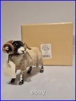 Vtg Border Fine Arts Pottery Figurine Ram Enesco Swaledale Tip A4588 Black White